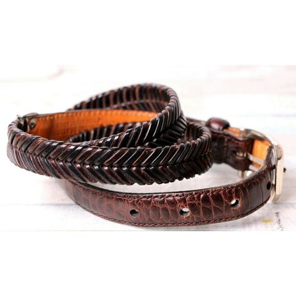 Brighton WOVEN BROWN GENUINE LEATHER 3/4"Wd CASUAL SKINNY WOMEN'S BELT Sz M (G98 - Picture 5 of 9